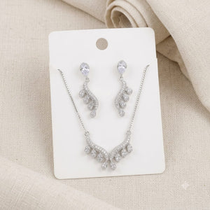 Gold Plated Crystal Teardrop Bridal Jewelry Set - V-Shape Necklace & Drop Earrings