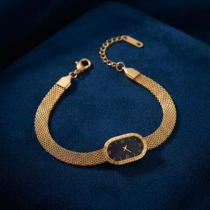 Gold Plated Elegant Mesh Chain Watch Bracelet for Women | Luxury Oval Dial Bangle