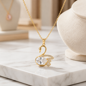 Gold Plated Graceful Crystal Swan Pendant Necklace | Elegant CZ Jewelry