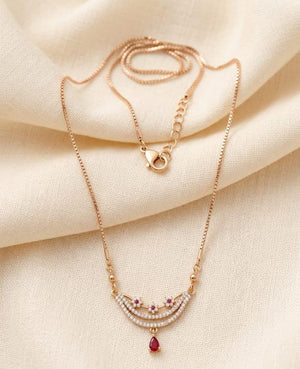 Gold Plated Oval Ruby Gemstone Floral Pendant Necklace with CZ Crystals