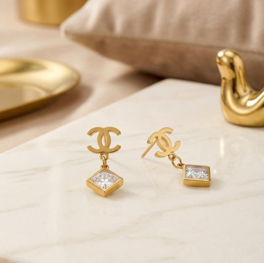 Luxury Designer-Inspired Crystal Drop Earrings for Women - Gold Finish