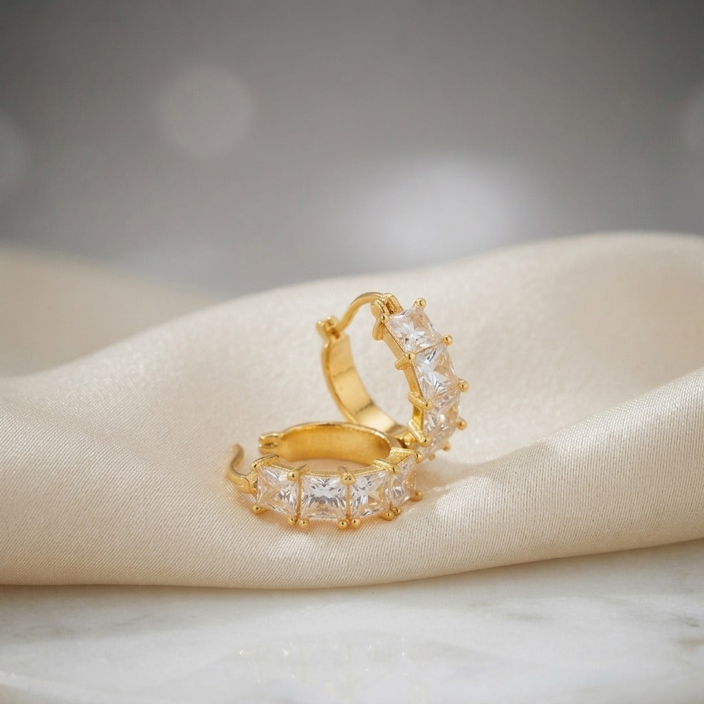 Gold Plated Cubic Zirconia Huggie Hoop Earrings
