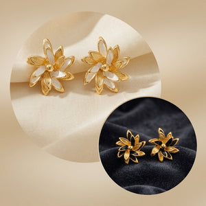 Gold Plated Elegant Floral Stud Earrings for Women | Luxury Enamel Flower Earrings