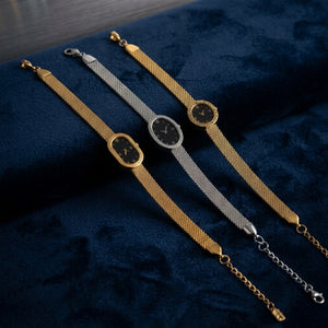Gold Plated Elegant Mesh Chain Watch Bracelet for Women | Luxury Oval Dial Bangle