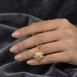 Gold Plated Floral Crystal Pendant Necklace | Sparkling Zircon Flower Jewelry