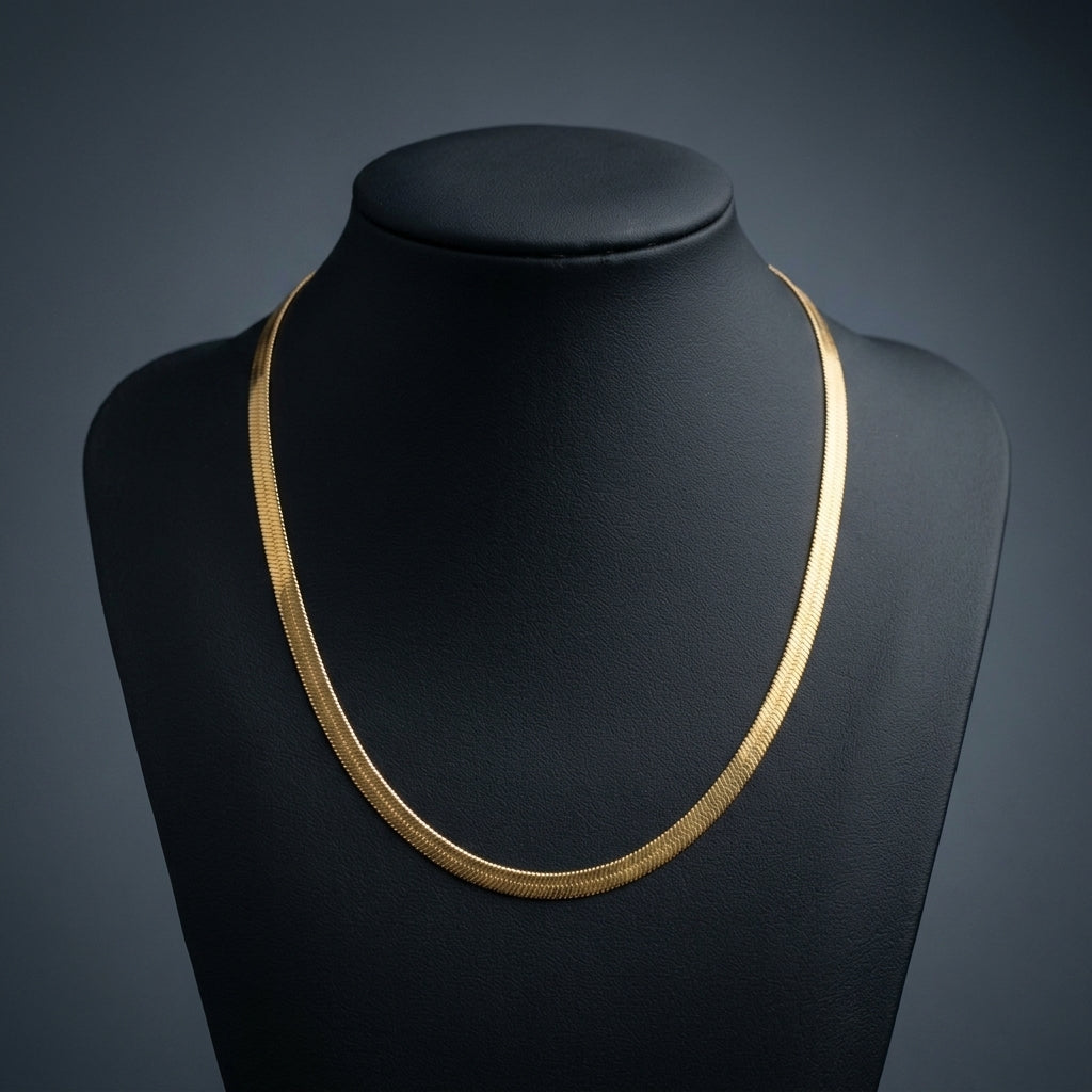 Gold Plated Herringbone Snake Chain Necklace for Women | Flat Liquid Gold Choker