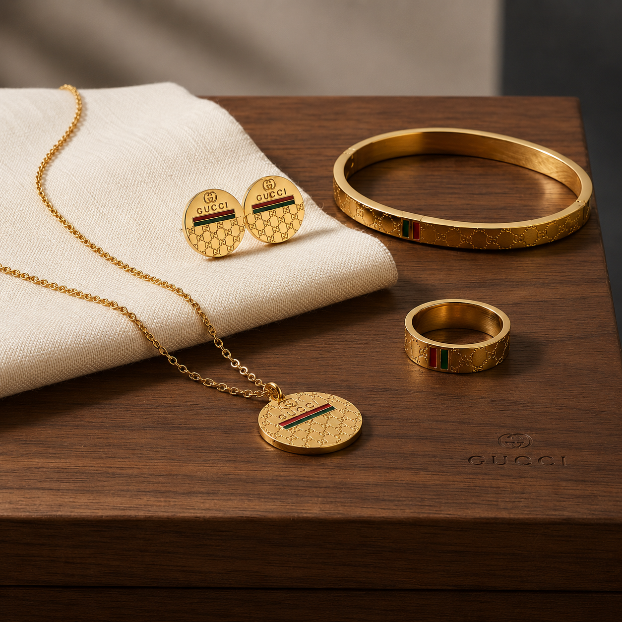 Gold Plated Luxury Jewelry Set – Necklace, Earrings, Bangle & Ring