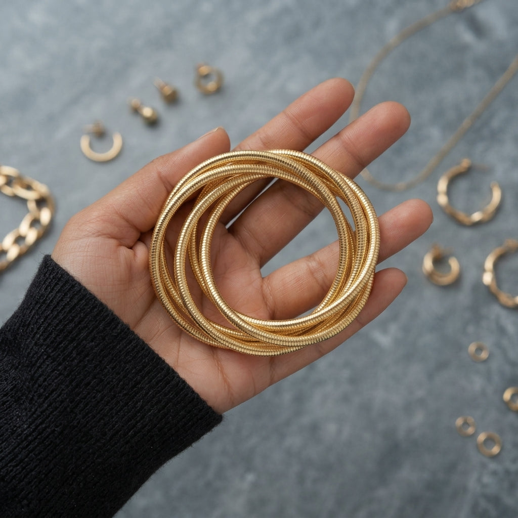 Gold Plated Multi-Layer Snake Chain Bangle Bracelet Set