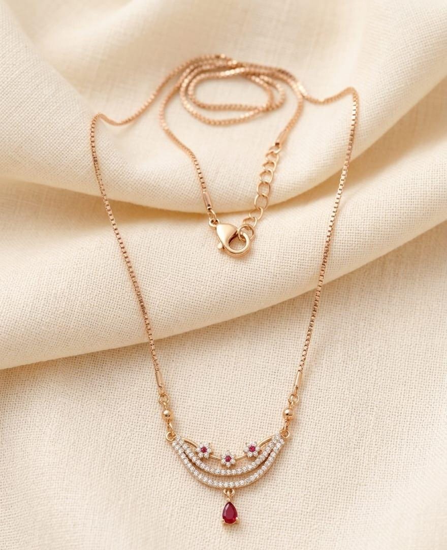 Gold Plated Oval Ruby Gemstone Floral Pendant Necklace with CZ Crystals