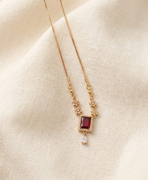 Gold Plated Oval Ruby Gemstone Floral Pendant Necklace with CZ Crystals