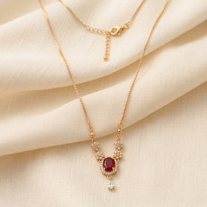 Gold Plated Oval Ruby Gemstone Floral Pendant Necklace with CZ Crystals