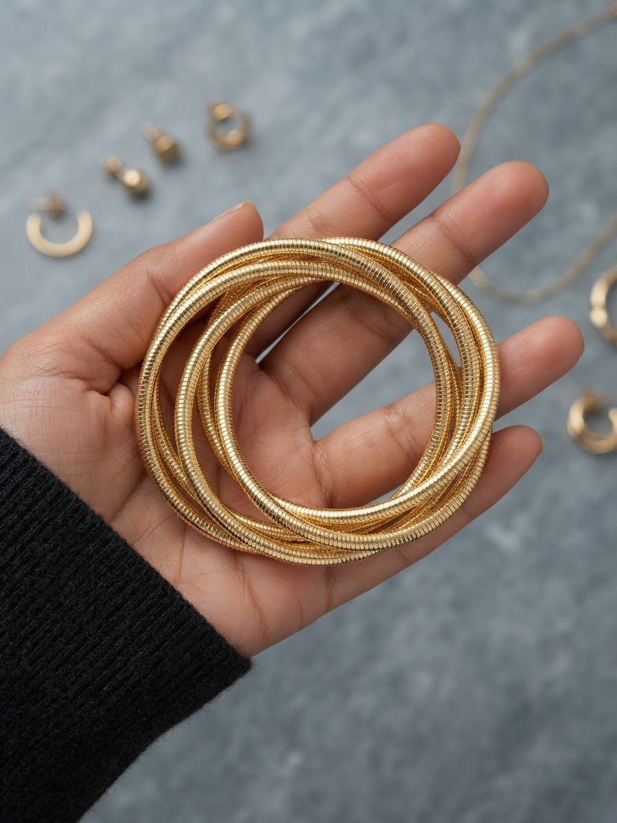Elegant Gold Multi-Layer Interlocking Bangle Set for Women